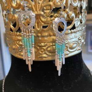 Silver-Tone Turquoise Beaded Fringe Earrings - Women Jewelry